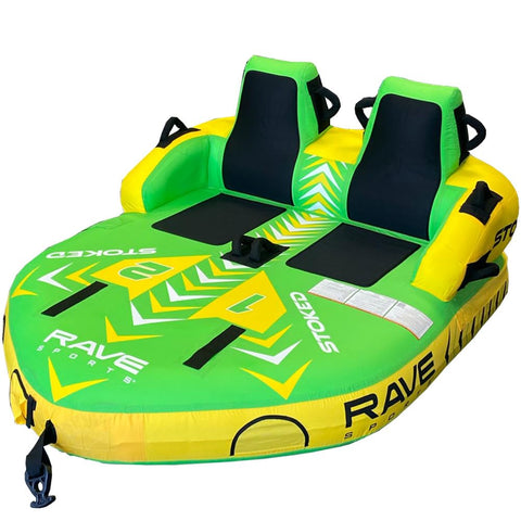 RAVE Sports Stoked Towable Tube, 1-2 Riders, Dual Tow Points, Stable Couch-Style Seats with Backrest, Durable Nylon Cover, Neoprene Padding, Foam-Filled Reinforced Handles, Boat Towables-Tubes
