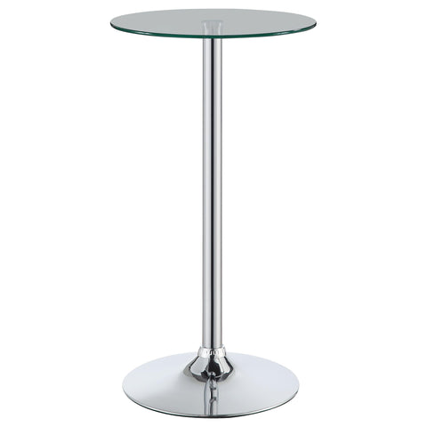 Coaster Home Furnishings - Abiline - Glass & Metal - 24-Inch Round Bar Table with Clear Tempered Glass Top and Pedestal Base - Dining Room & Home Bar - Chrome - 120341