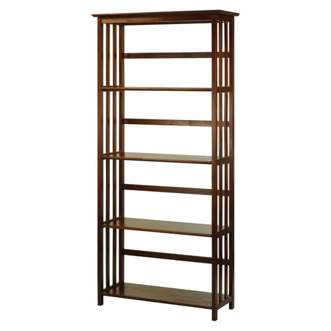 Oakestry Mission Style 5 Shelf Bookcase Walnut Tall Wooden Bookshelf Multi Tier Storage Organizer Open Display Rack Living Room Home Office Bedroom Vertical Furniture Modern Transitional Design