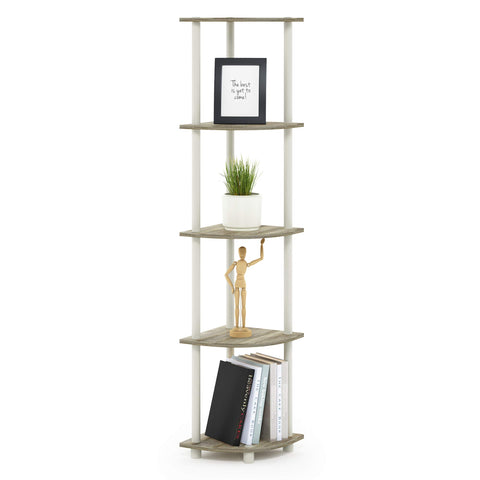 Furinno TURN-N-TUBE Corner Shelf, 5-Tier Corner Bookshelf, Open Storage Shelves, for Organization and Storage, Living Room, Home Office, Garage, Bedroom, Sonoma Oak