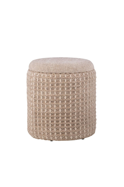 Carolina Chair & Table Handwoven Fabric Storage Ottoman with Round Wooden Base - Solid Wood Frame, Hidden Storage Pouf Stool - Compact Foot Stools for Bedrooms, Entryways, Living Rooms (Taupe Waffle)