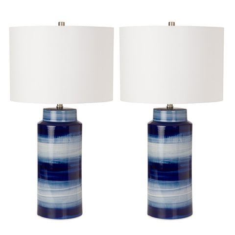 Sea Winds Trading Lux Lighting Navy and White Ceramic Coastal Table Lamps (Set of 2) 3-Way Switch