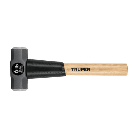 Truper 6 lb Sledge Hammer, 16-Inch American Hickory Wood Handle, Double-Faced Forged Steel Head, Heavy-Duty Compact Demolition and Construction Tool (Model MD-6H-16/33186)