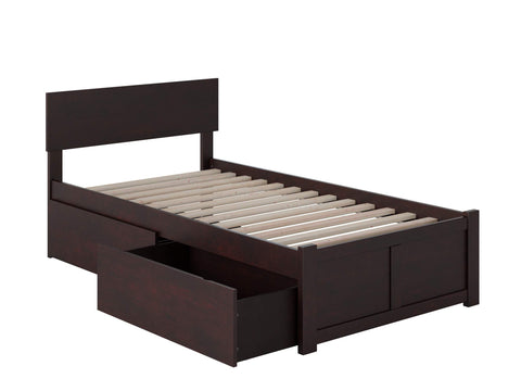 Orlando Twin Platform Bed with Flat Panel Footboard and Turbo Charger with Urban Bed Drawers in Espresso