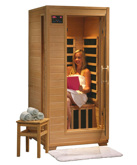 HeatWave Buena Vista SA2402 1 Person Infrared Sauna with 5 Carbon Heaters Ergonomic Back Rests EZ Touch Control Panel Recessed Interior Lighting and Sound System with CD player and AUX MP3