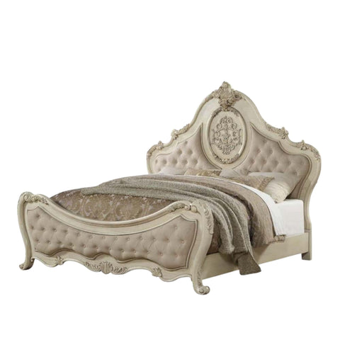 Oakestry Ragenardus California King Bed Fabric Antique White Elegant Upholstered Headboard Sturdy Frame Comfortable Stylish Bedroom Furniture Luxurious Transitional Design Premium Home Décor