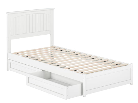 Malta Twin XL Platform Bed with Panel Footboard and Storage Drawers in White
