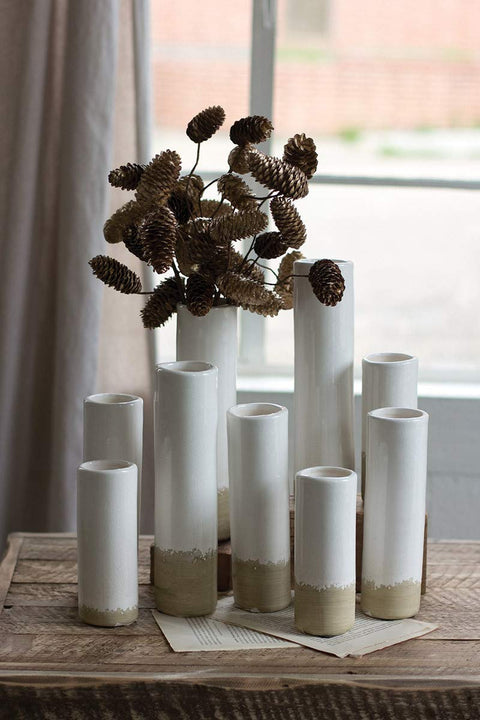 Kalalou Ceramic Cylinder Bud Vase, Set of 9, One Size, Off-White