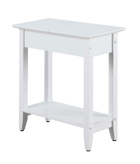 Convenience Concepts American Heritage Flip Top End Table 23.25" - Classic Narrow Chairside Accent with Hidden Storage & Lower Shelf for Traditional, Modern Living Room, White