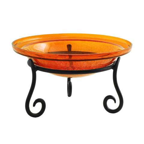 Achla Designs CGB-06M-S1 12 Inch Crackle Short Stand Birdbath, Mandarin, Black