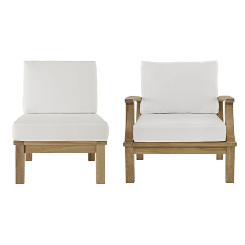 Modway EEI-1823-NAT-WHI-SET Marina Premium Grade A Teak Wood Outdoor Patio Furniture Set, Armchair and Armless Chair, Natural White