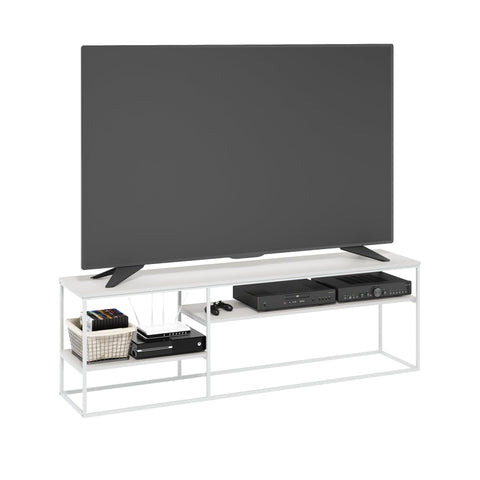 Furinno Moretti TV Stand, 3-Tier Metal Frame Modern Entertainment Center, Open Shelf TV Console for TV up to 70 Inch, for Living Room, Bedroom, Solid White