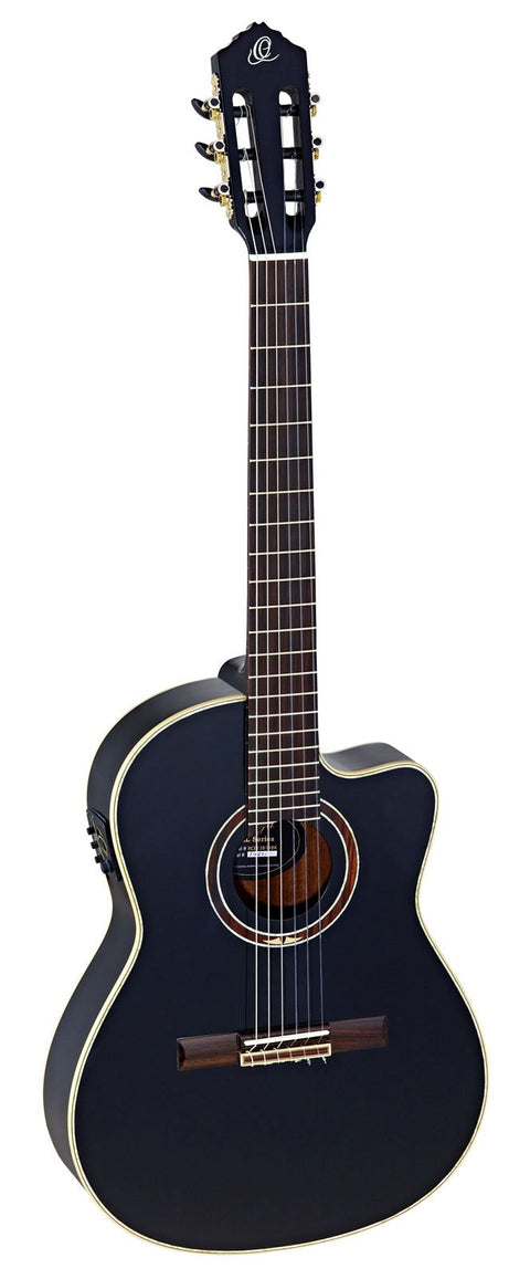 Ortega Guitars 6 String Performer Series Solid Top Thinline Crossover Acoustic-Electric Nylon Classical Guitar w/Bag, Right (RCE138-T4BK)