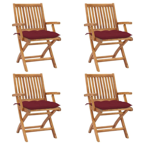 vidaXL 4X Solid Teak Wood Folding Patio Chairs with Cushions Garden Outdoor Terrance Balcony Furniture Wooden Armchair Seating Dining Chair