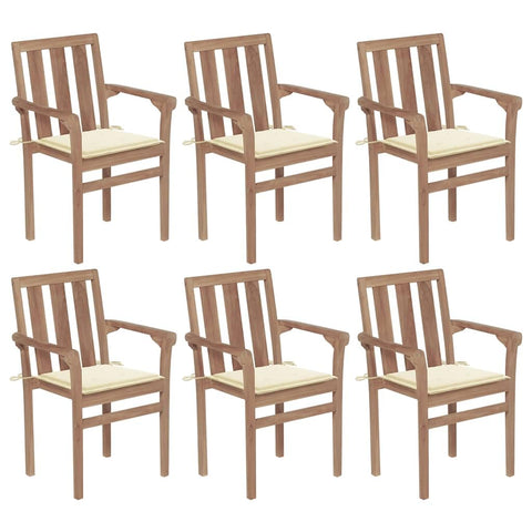vidaXL Stackable Garden Dining Chairs with Cushions Set of 6 Natural Teak Wood Indoor Outdoor Use Weather Resistant Perfect for Patio Balcony Chair Wooden