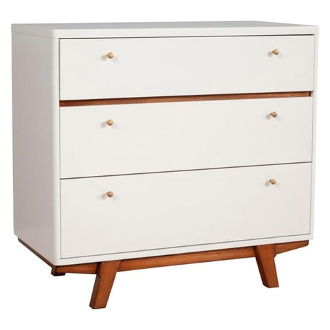 Oakestry Dakota 3 Drawer Small Chest White Solid Wood Bedroom Storage Compact Dresser Organizer Nightstand Mahogany Veneer Smooth Glide Drawers Minimalist Modern Furniture Durable Lightweight