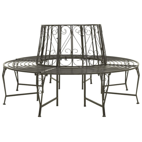 vidaXL Industrial-Style Patio Tree Bench - Weather-Resistant Gray Steel Bench with 63" Diameter of Circular Seating Area for Outdoor Space