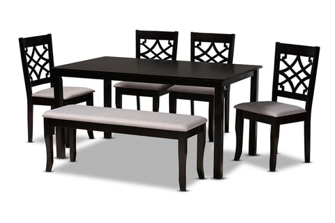 Baxton Studio Dori Grey Fabric and Dark Brown Finished Wood 6-Piece Dining Set