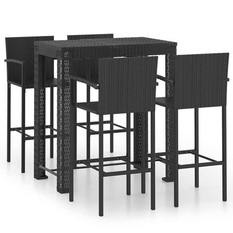 vidaXL Patio Bar Set with Armrest 5 Piece Garden Outdoor Backyard Dinner Dining Sets Bistro Table Chair Stool Pub Furniture Poly Rattan Black