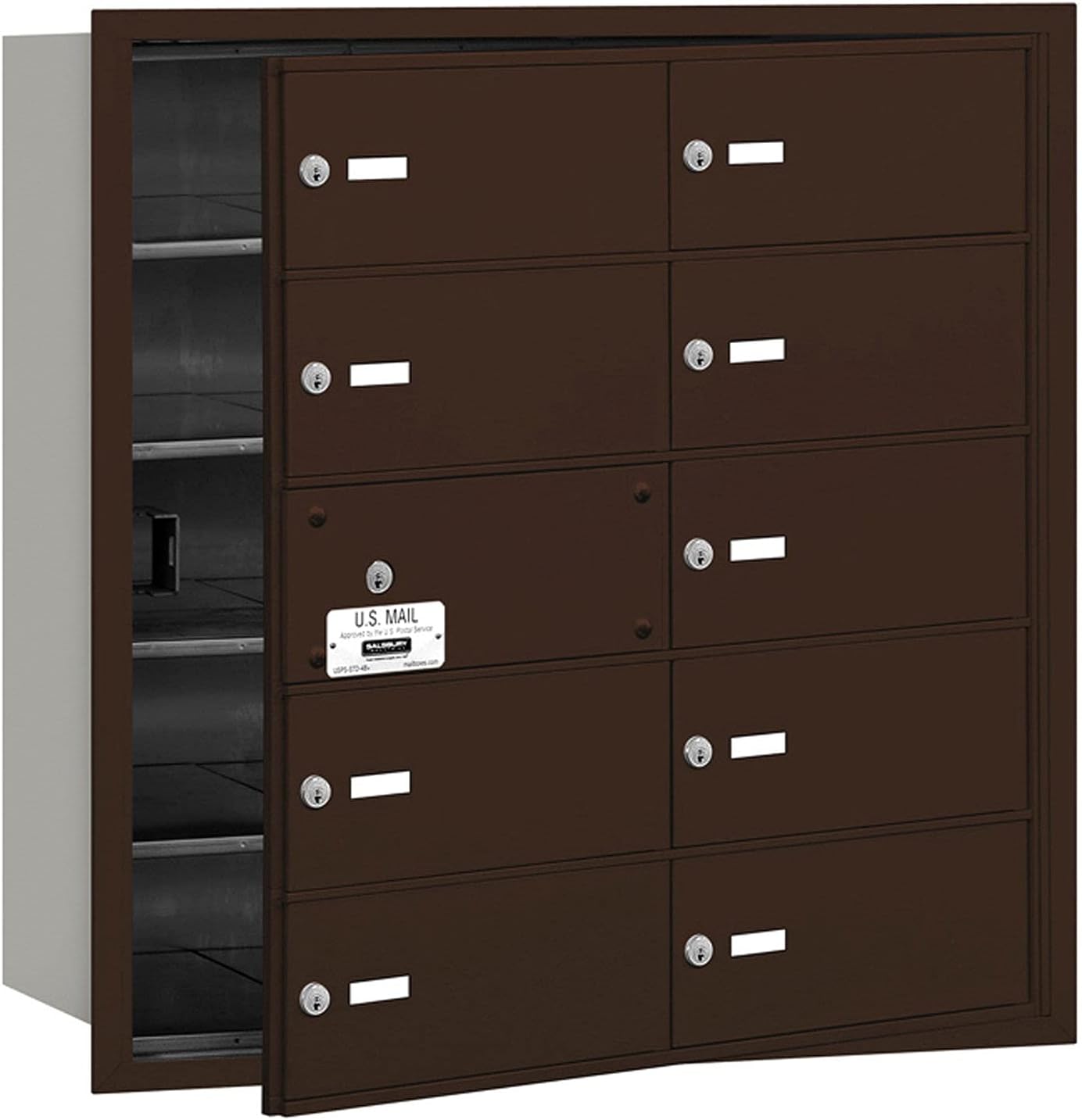 Salsbury Industries 3610ZFU 4B Plus Horizontal Mailbox, 10 B Doors 9 Usable, Front Loading, USPS Access, Bronze