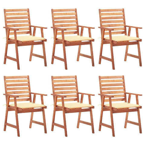 vidaXL Patio Dining Chairs 6 Pcs w/Cushions - Solid Acacia Wood - Cream Cushions - 22" W x 24.4" D x 36.2" H - Outdoor/Garden/Patio Furniture
