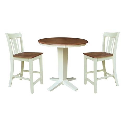 IC INTERNATIONAL CONCEPTS 36" Solid Wood Round Top Dining Table with 2 Counter Height Stools - Multi-Color