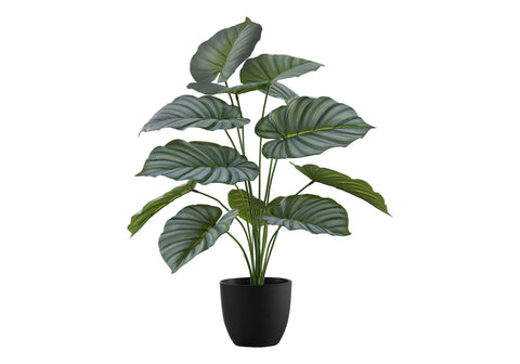 Monarch Specialties I 9577 Artificial Plant, 24" Tall, Calathea, Indoor, Faux, Fake, Table, Greenery, Potted, Real Touch, Decorative, Green Leaves, Black Pot