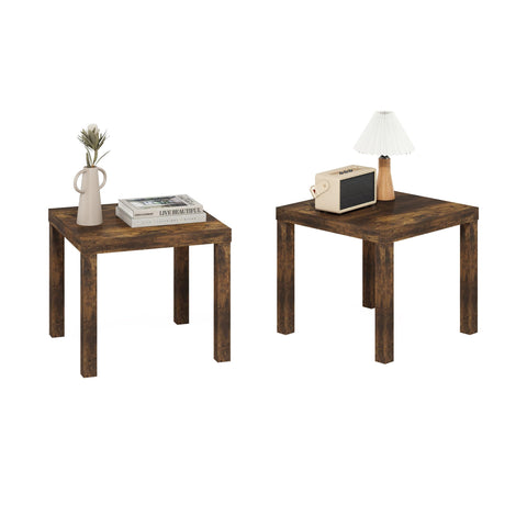 Furinno Classic Side Table Set of 2, Square Modern End Table with 1.8" Triple Thick Tabletop, Simple Night Stand, Bedside Table, Toolless Assembly, for Living Room, Bedroom, Amber Pine