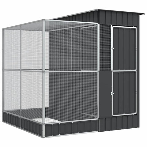 vidaxl Bird Aviary - Galvanized Steel Parrot cage - Silver/Anthracite Aviary with Extension - Outdoor Bird House/Training cage (82.3"x79.9"x85")