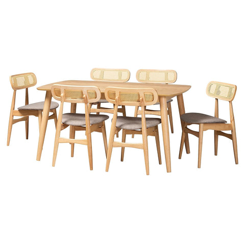 Baxton Studio Tarana 59.1-inch W Dining Set, Grey/Natural Oak/Light Brown, 7-Piece