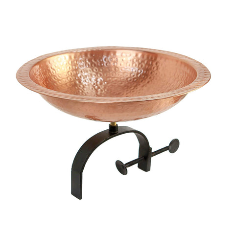 Achla Designs BBHC-02T-OR Hammered Solid Bracket Railing Mount Birdbath, Copper, Black