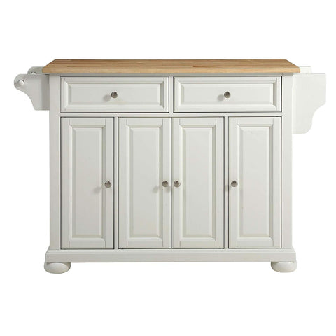 Fast Furnishings White Kitchen Island Storage Cabinet with Solid Wood Top
