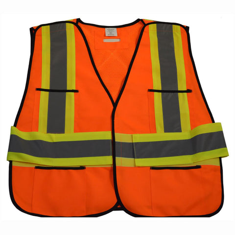 Petra Roc OV2-PSVCSA-Reg Front Mesh Back/Lime Contrast Binding Public Safety Vest, Small/X-Large, Orange