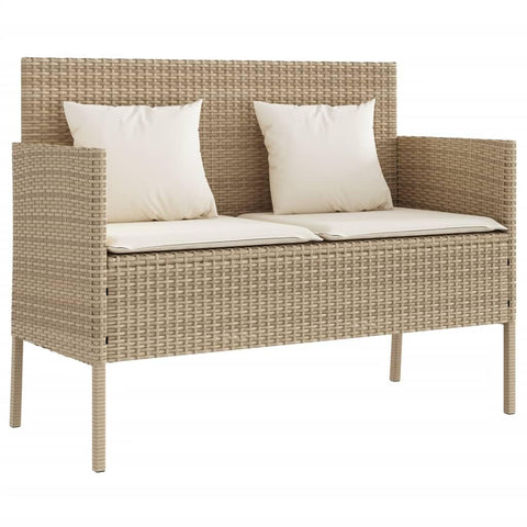vidaXL Beige Poly Rattan Patio Bench with Cushions - Outdoor Loveseat for Garden, Deck, Poolside - Weather- Storage Furniture
