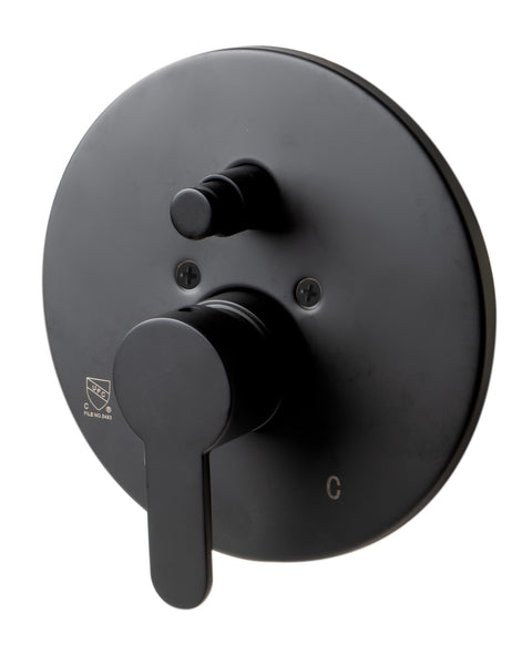 Black Matte Shower Valve with Rounded Lever Handle and Diverter