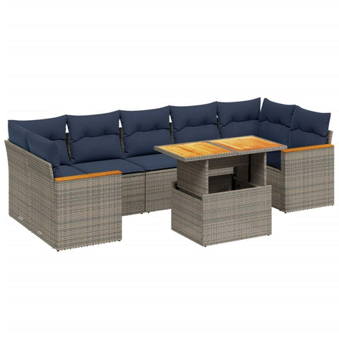 vidaXL Patio Sofa Set with Cushions 8 Piece, Outdoor Sectional Sofa Couch, Patio Conversation Set for Garden Backyard, Gray Poly Rattan