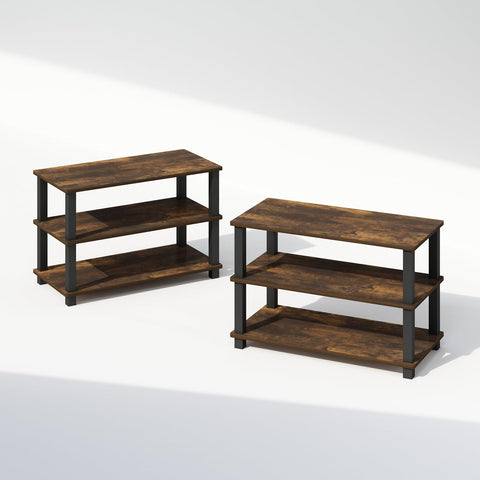 Furinno Turn-S-Tube Storage Shelves Set of 2, 3-Tier Stackable Standing Shelf, Open Corner Shelf, for Organization and Storage, Living Room, Garage, Home Office, Amber Pine
