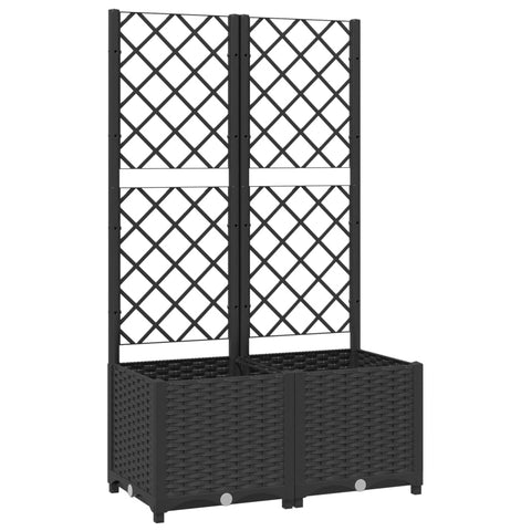 vidaXL Garden Planter with Trellis - Black Outdoor Plant Box 31.5"x15.7"x53.5" - Polypropylene Raised Bed for Climbing Plants and Flowers