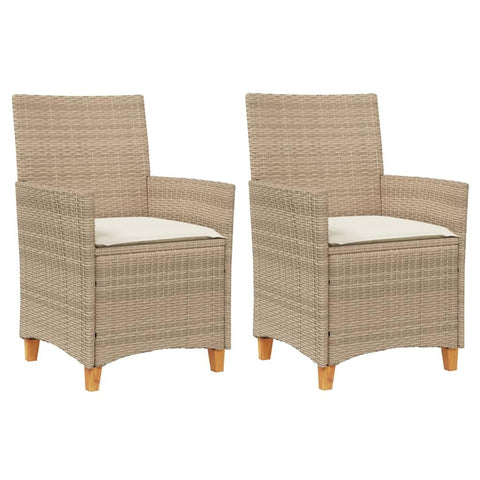 vidaXL Beige Poly Rattan Garden Dining Chair with Cushions Durable Outdoor Lounger Washable Covers Ideal for Patios Chill Out Modern Acacia Wood Legs Furniture Patio Bistro