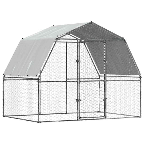 vidaXL Chicken Cages 2 Pcs with Roof/Door - Silver Galvanized Steel Hen Coop - Spacious Outdoor Enclosure for Chickens, Hens, Ducks - Water- PE Roof - 112.2x76.8x90.6 Inches