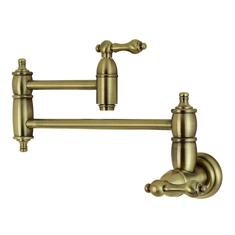 Kingston Brass KS3103AL Wall Mount Pot Filler Kitchen Faucet, Antique Brass, 8-1/8-Inch Spout Height