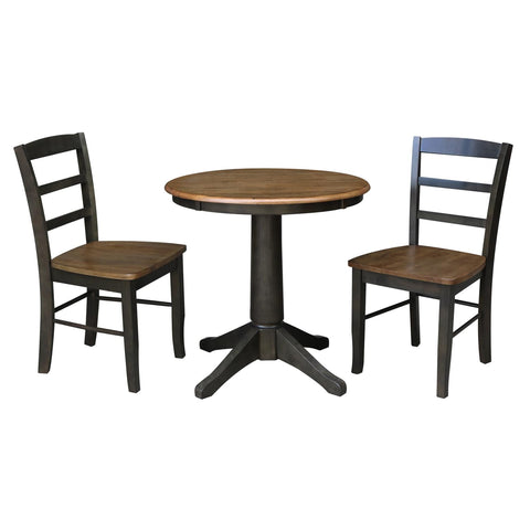 IC INTERNATIONAL CONCEPTS 30 in. Wood Dining Table with 2 Madrid Ladderback Chairs in Hickory/Washed Coal
