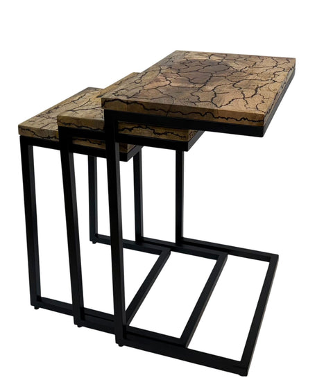 Carolina Chair & Table Electra 3 Piece Square Nesting Table Set - Black Iron Frame and Electrified Wooden Top Accent Table - Modern Furniture for Bedroom, Living Room, Office, Foyer (Chestnut)