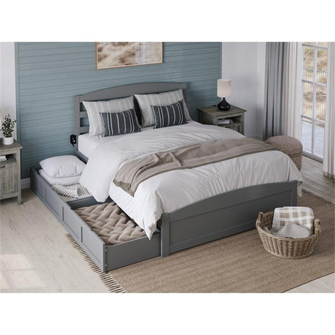 AFI Warren Solid Wood Queen Bed w/Footboard & 2 Drawers in Gray