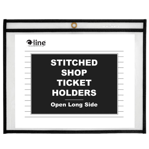 C-Line Stitched Shop Ticket Holders, Both Sides Clear, Open Long Side, 12 x 9 Inches, 25 per Box (49912)