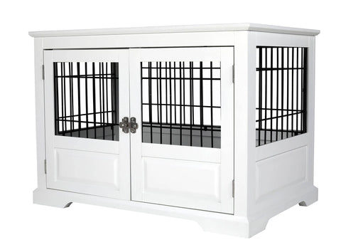 Zoovilla Fairview Framed Panel Design Triple Door Indoor Pet Crate with Removable Plastic Tray, Large - White