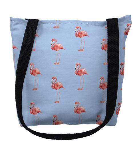 Betsydrake TY084BG 18 x 18 in. Flamingo Tiled Light Blue Background Tote Bag - Large