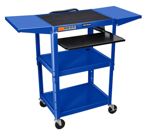 LUXOR UCMT1KBDL-RB Adjustable-Height Steel Utility Cart - Pullout Keyboard Tray, Drop Leaf, Royal Blue