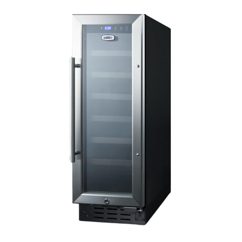 Summit 12” Glass Door Built-In Wine Cellar, 21 Bottle Wine Refrigerator- SWC1224B