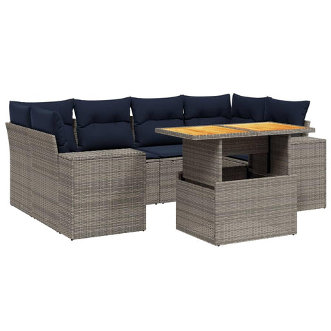 vidaXL Patio Sofa Set with Cushions 7 Piece, Outdoor Sectional Sofa Couch, Patio Conversation Set for Garden Backyard, Gray Poly Rattan